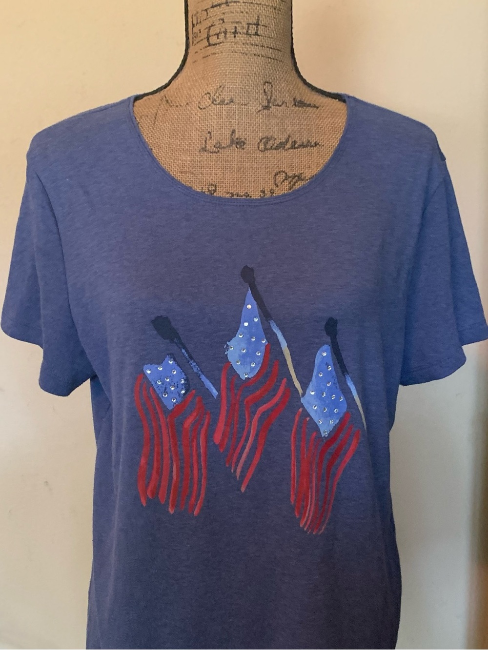 Karen Scott Navy Blue Tee with American flags